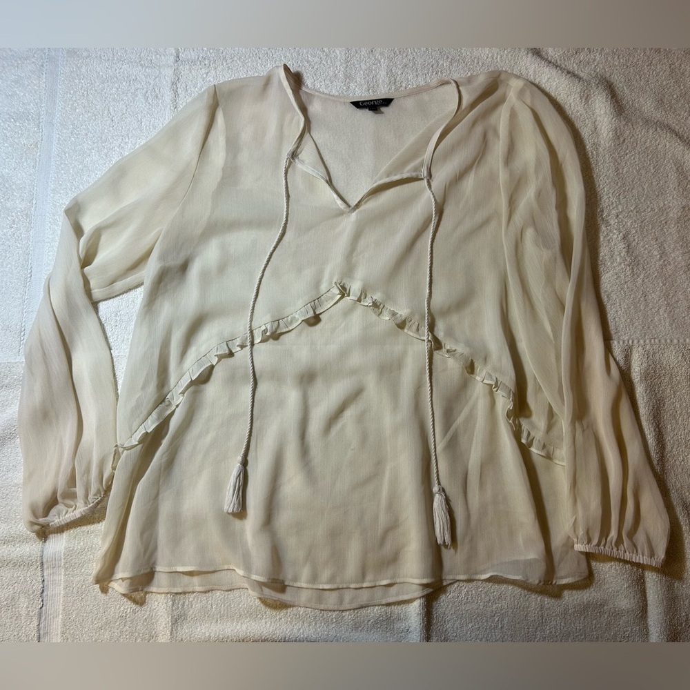 George Cream Ruffled Blouse Coverup with Long Sleeves - Picture 4 of 5